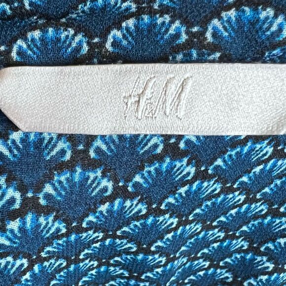 H&M deep turquoise blue patterned flutter sleeve tie sides dress size large - Picture 6 of 7